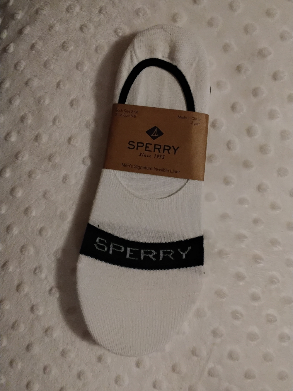 Sperry Men's Signature Invisible Liner Socks - White with Black Accent